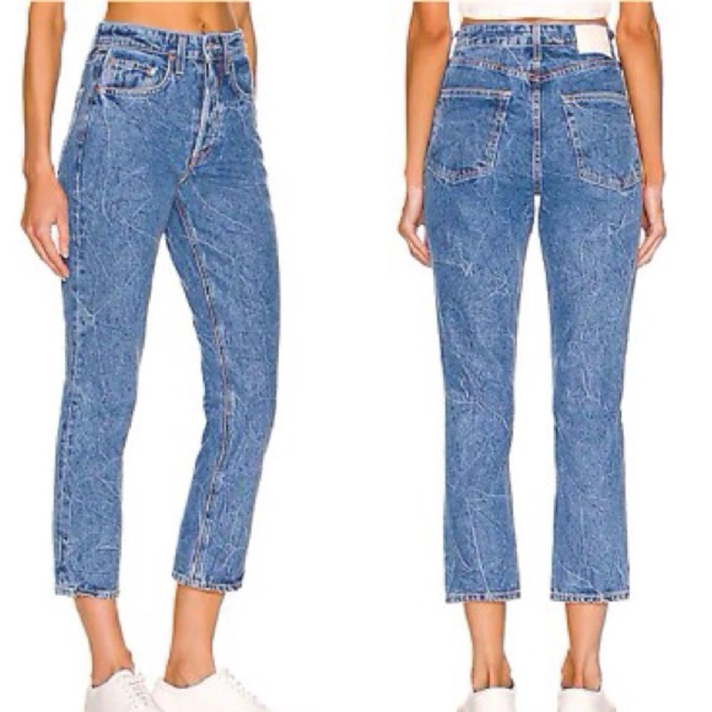 GRLFRND Women 27 Bayside Wash Denim The Karolina High Rise Straight Crop Jeans